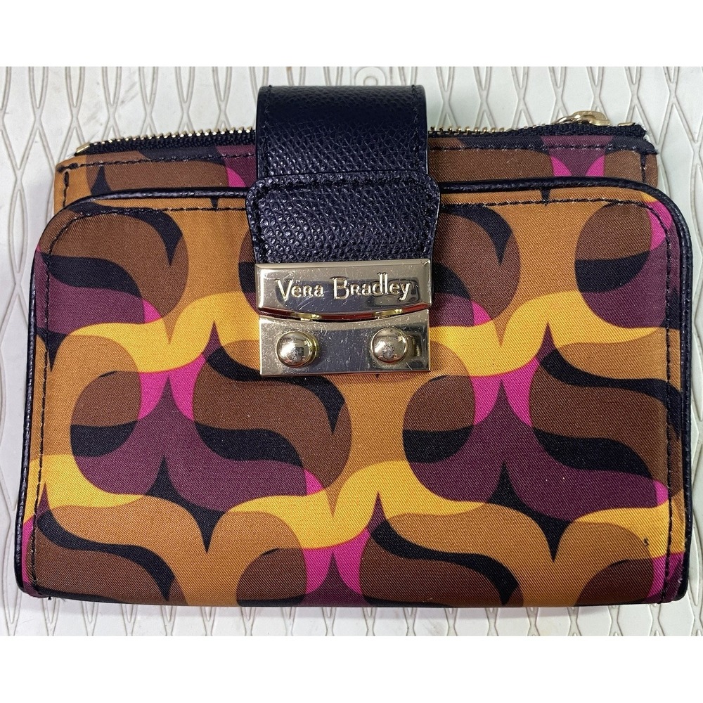 Vera Bradley Y2k Modern Lights Push lock Bifold Wallet Yellow& Pink4.5x6x1" EUC